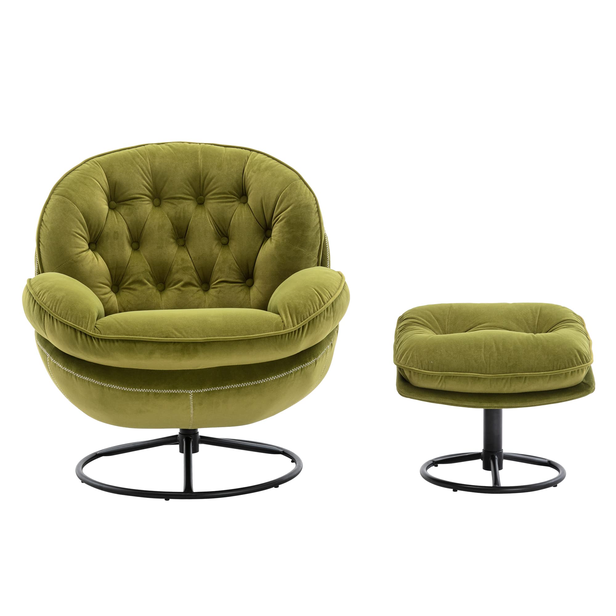 Velvet Swivel Accent Lounge Chair with Ottoman - Modern Cozy Living Room Chair for TV Watching, Reading & Relaxing - Upholstered Lazy Sofa & Chase Lounger for Bedroom, Living Room & Reading Nook (Green)