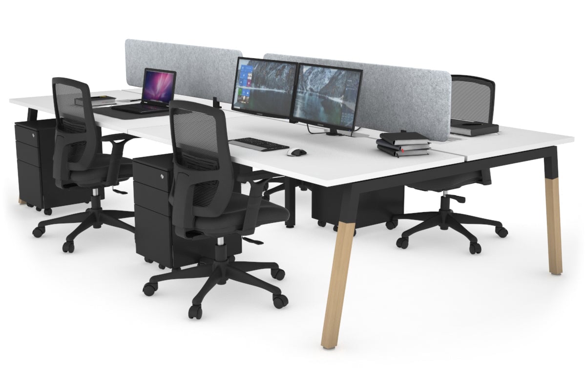 Quadro A Legs 4-Person Office Workstation with Wood Legs & Cross Beam - 1800L x 800W Dimensions with Cable Management Scallop - Perfect for Collaborative Workspaces & Modern Office Desks