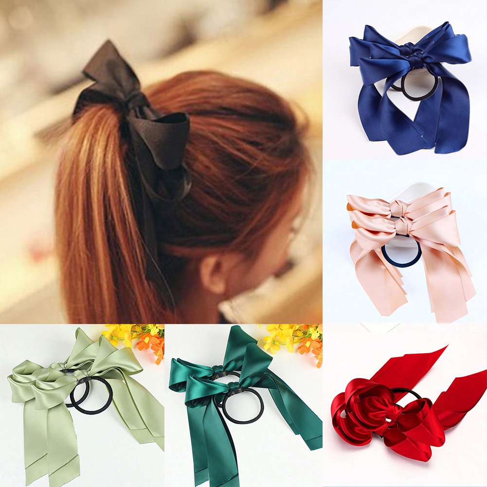 Qingsb Hair Band - 2 Pack Navy Blue Bowknot Elastic Hair Ties for Women & Girls | Soft Headwear for Sports, Work, and Everyday Use