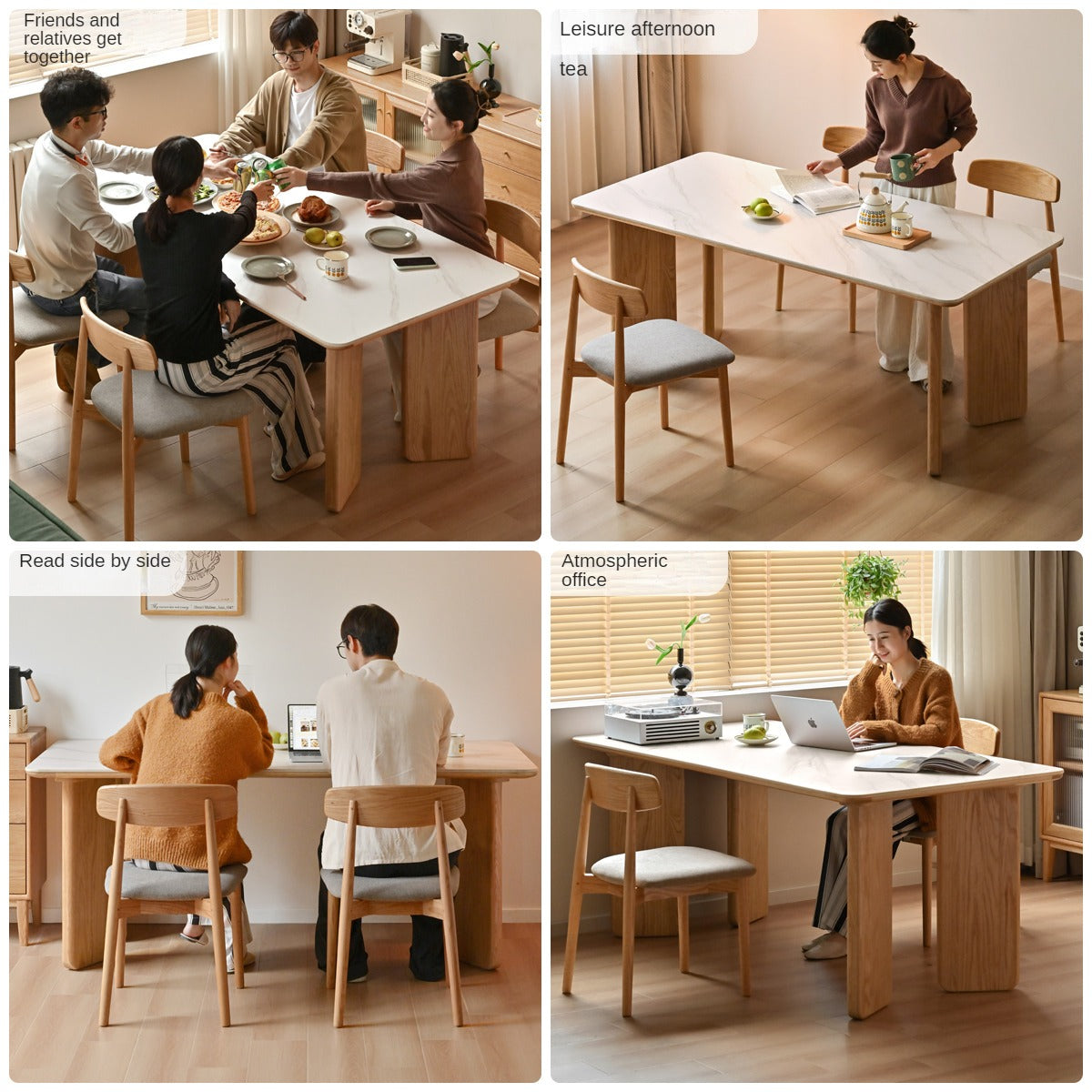 Solid Oak Wood Modern Dining Table - Rock Design for Kitchen, Dining Room & Home Decor | Durable & Stylish Furniture for Family Gatherings
