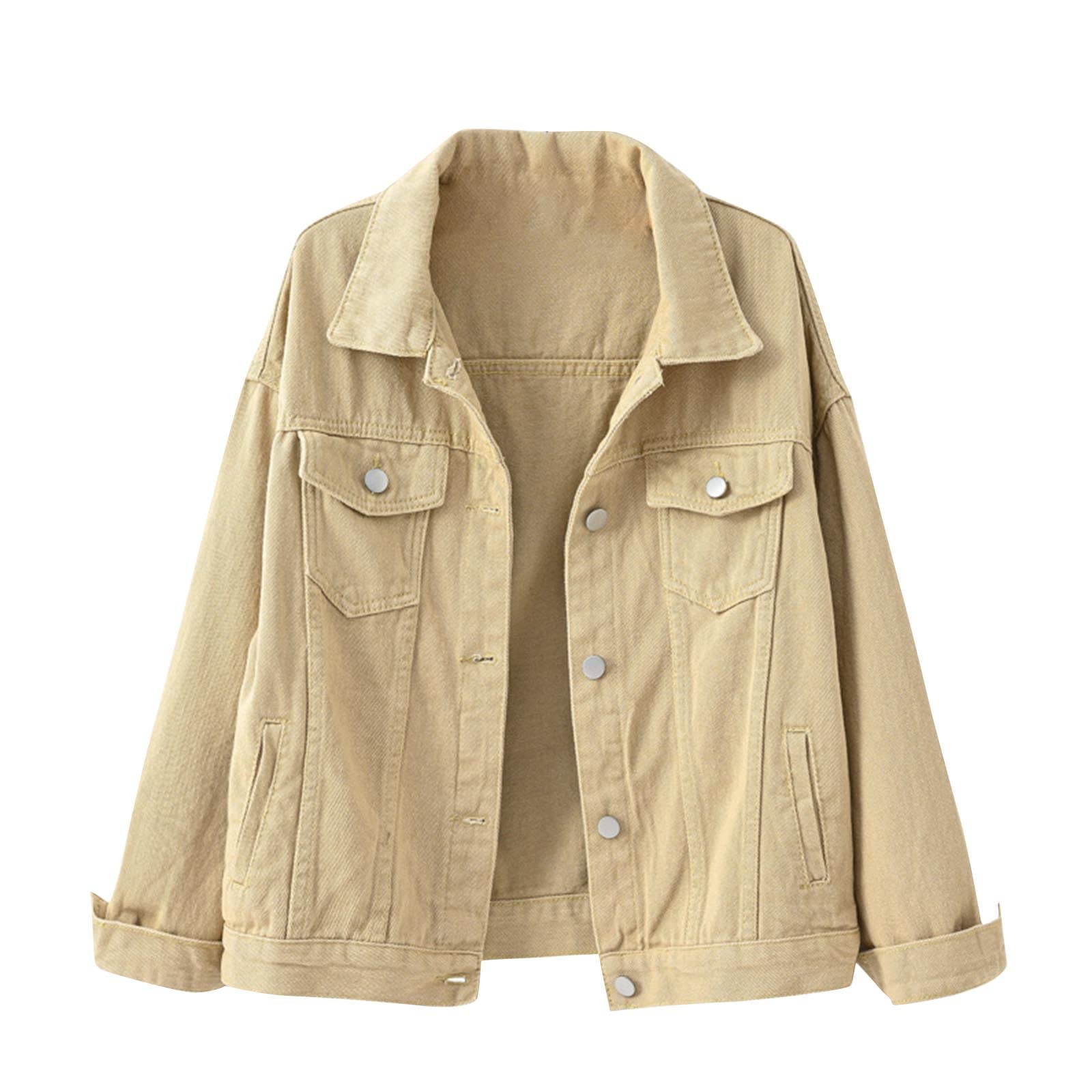 Women's Denim Jacket - Long Sleeve Button Down Coat for Spring & Fall | Solid Color Casual Outerwear | Perfect for Daily Wear, Office & Weekend Outings
