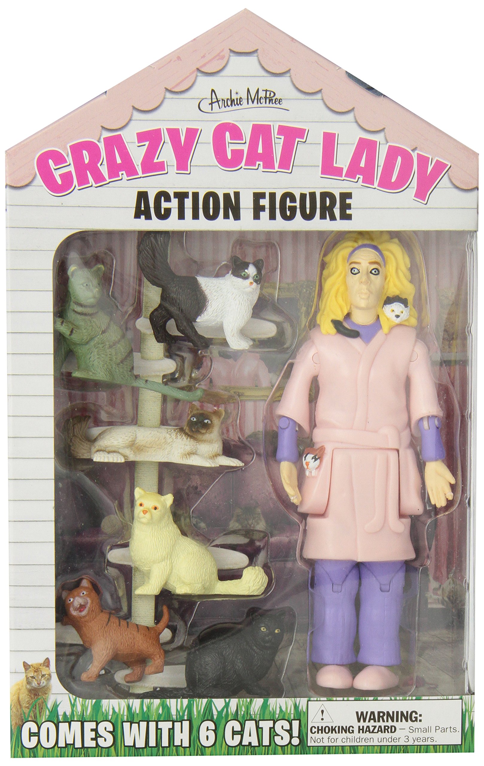 Accoutrements Crazy Cat Lady 8-Inch Multicolored Action Figure - Perfect Gift for Cat Lovers, Collectors & Fun Home Decor