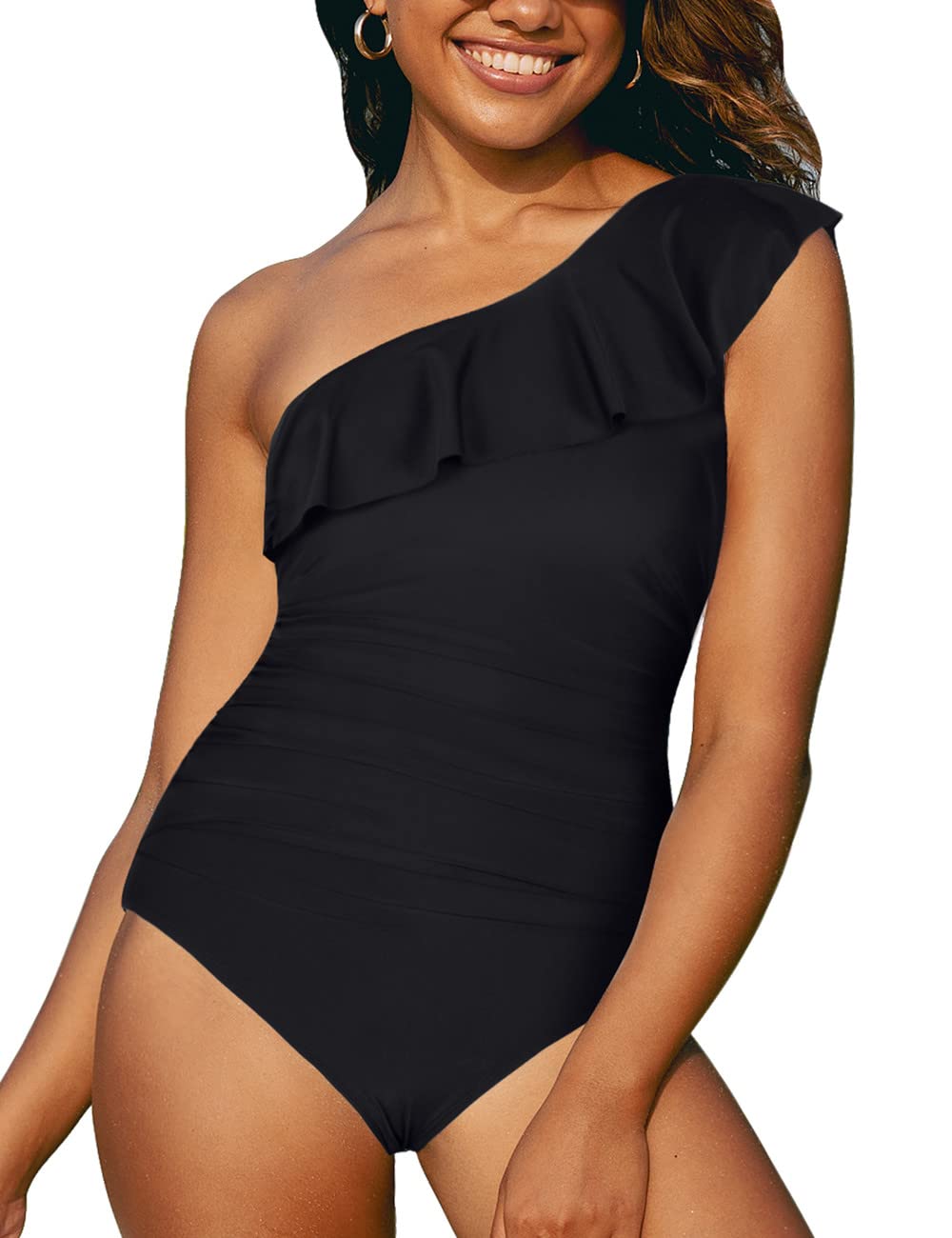Hilor Women's One Piece Swimsuit Tummy Control Asymmetric One Shoulder Bathing Suit - Perfect for Beach Vacation, Pool Party & Summer Getaway