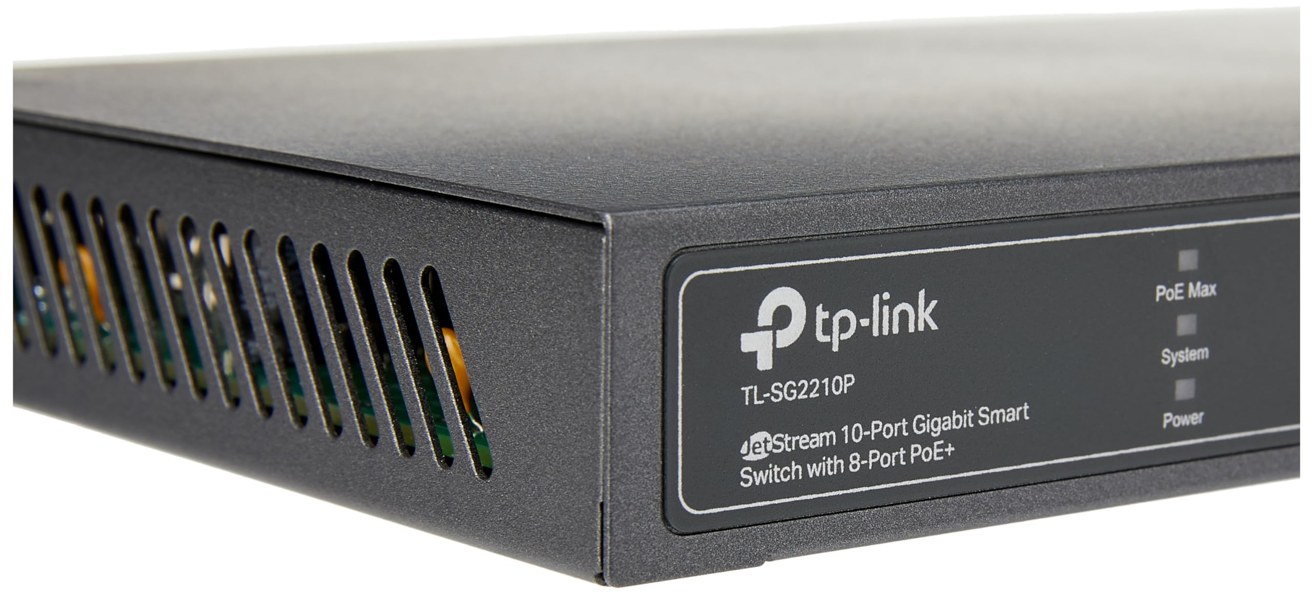 TP-Link JetStream 8-Port Gigabit Smart PoE+ Switch with 2 SFP Slots | 8 PoE+ Ports, 58W Budget, Fanless Design (SG2210P) | Ideal for Home Office, Small Business Network & Surveillance Systems