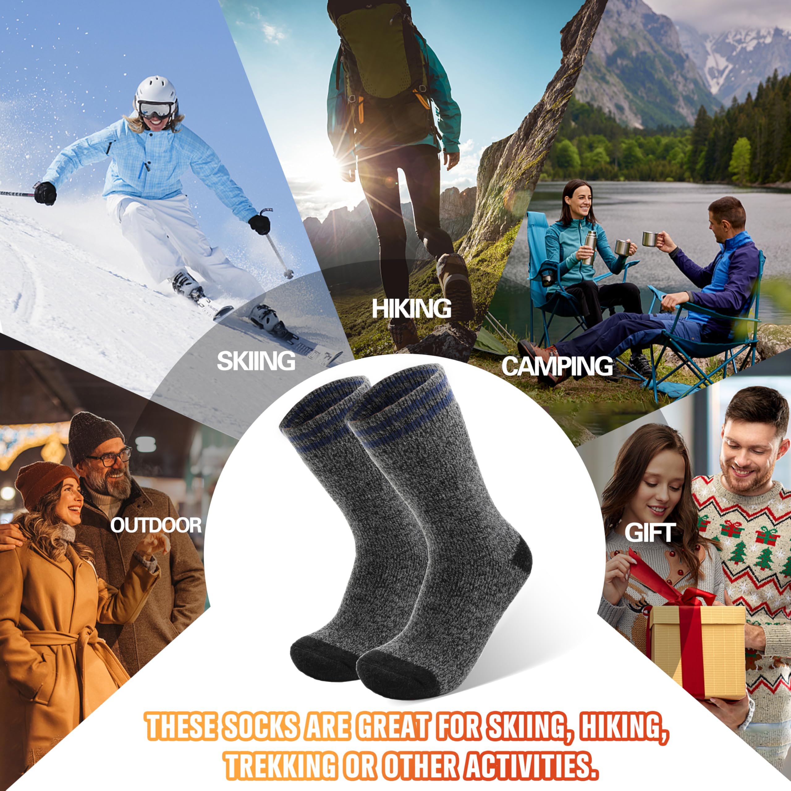 3 Pairs Thermal Winter Warm Socks for Men & Women - Thick Ski Insulated Crew Boot Socks for Cold Weather - Perfect for Skiing, Hiking & Outdoor Activities