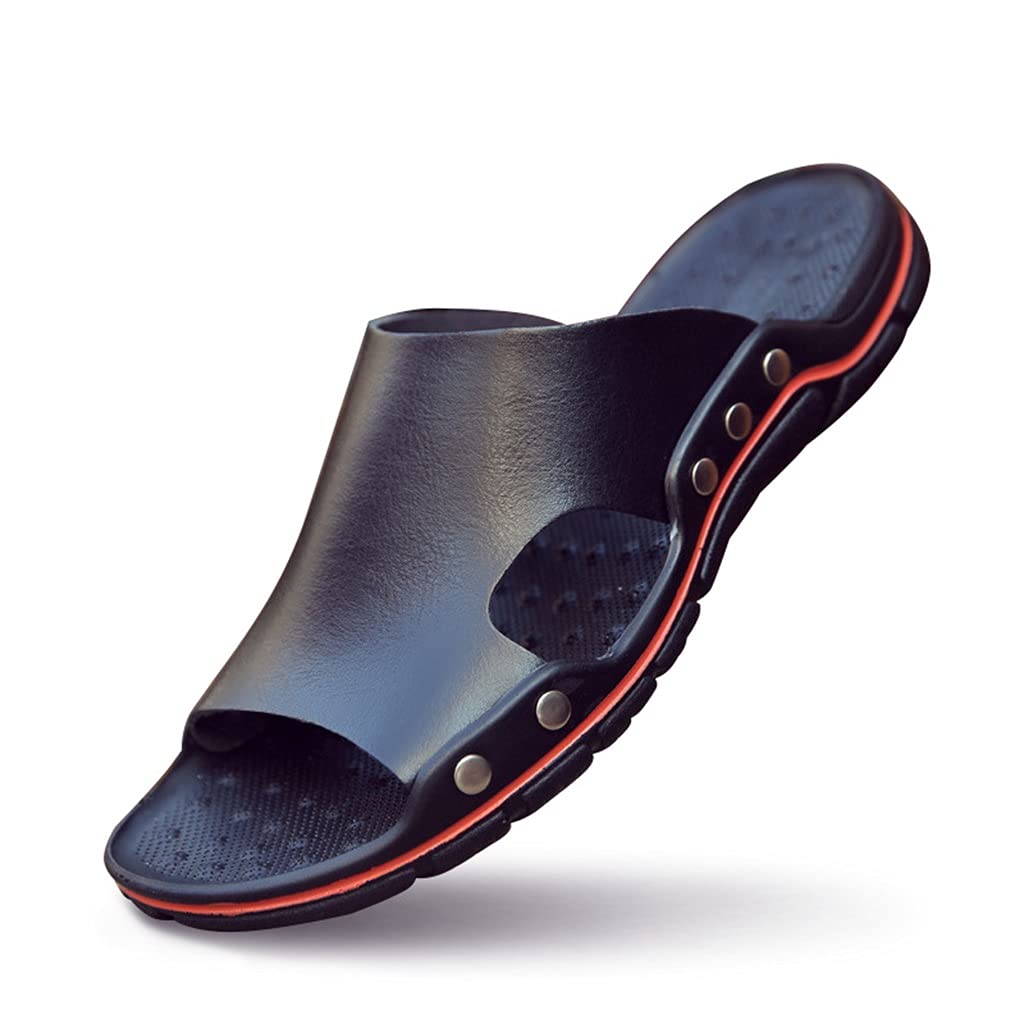 SKREOJF Genuine Leather Slippers for Men & Women - Non-Slip Indoor/Outdoor House Shoes with Soft PVC Soles - Comfortable Casual Footwear for Spring & Summer (Blue, Size 8) - Perfect for Home, Garden, and Quick Errands