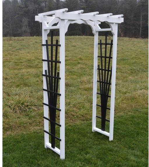 A & L Furniture Hampton Arbor White with Black Fan Lattice Patio Dining Set - Outdoor Garden Furniture for Backyard, Deck, and Poolside Relaxation