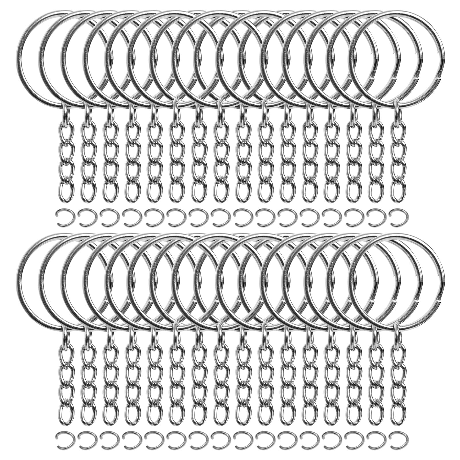 50PCS Bulk Keychains Set with 1 Inch Split Rings, Open Jump Rings & Connectors - Durable Key Chain Rings for DIY Crafts, Key Organization, and Gift Accessories