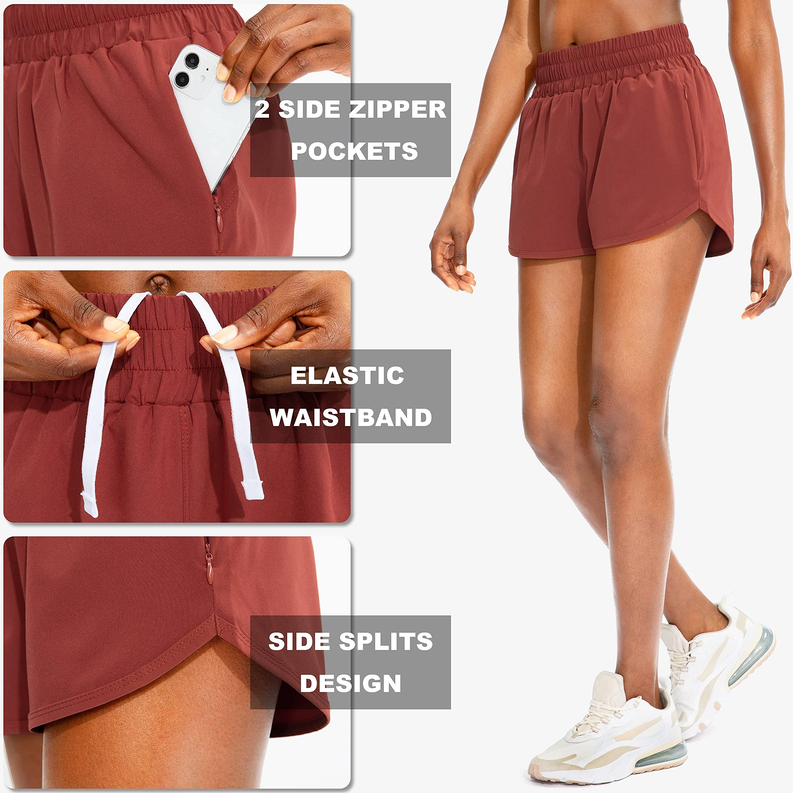 SANTINY High Waisted Running Shorts for Women with Zip Pockets - Breathable Athletic Workout Gym Shorts with Liner - Perfect for Jogging, Yoga & Fitness Training