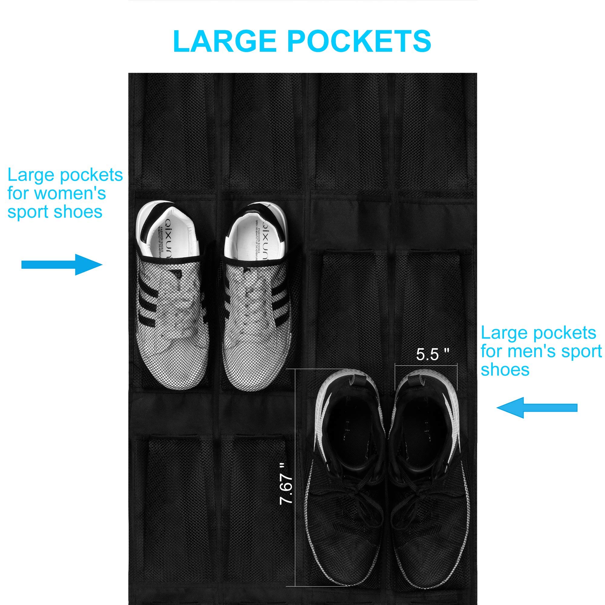 Over the Door Shoe Organizer with 24 Large Mesh Pockets - Space Saving Hanging Shoe Rack for Closet, Bedroom & Entryway - Perfect for Storing Shoes, Socks, Underwear, Jewelry & Accessories - Ideal for Small Spaces & Home Organization