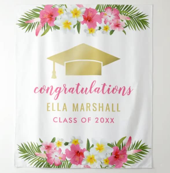 Personalized Floral Class of 2022 Graduation Blanket - Soft Sherpa Fleece Woven Throw for Bachelor, Master & PhD Graduates - Perfect Graduation Gift for College Students - Great for Dorm Rooms, Home Decor & Commencement Celebrations