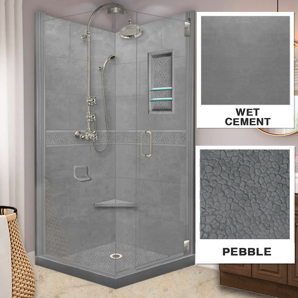 Pebble Wet Cement Corner Shower Enclosure Kit - Waterproof Bathroom Shower Panel System for Modern Home & Spa Renovation