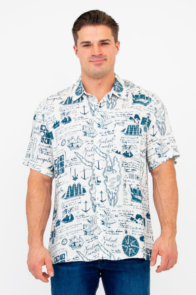 Dino Shirt for Men & Women | Nautical Themed Woven Bamboo Fabric | Perfect for Casual Wear, Beach Outings & Summer Fashion