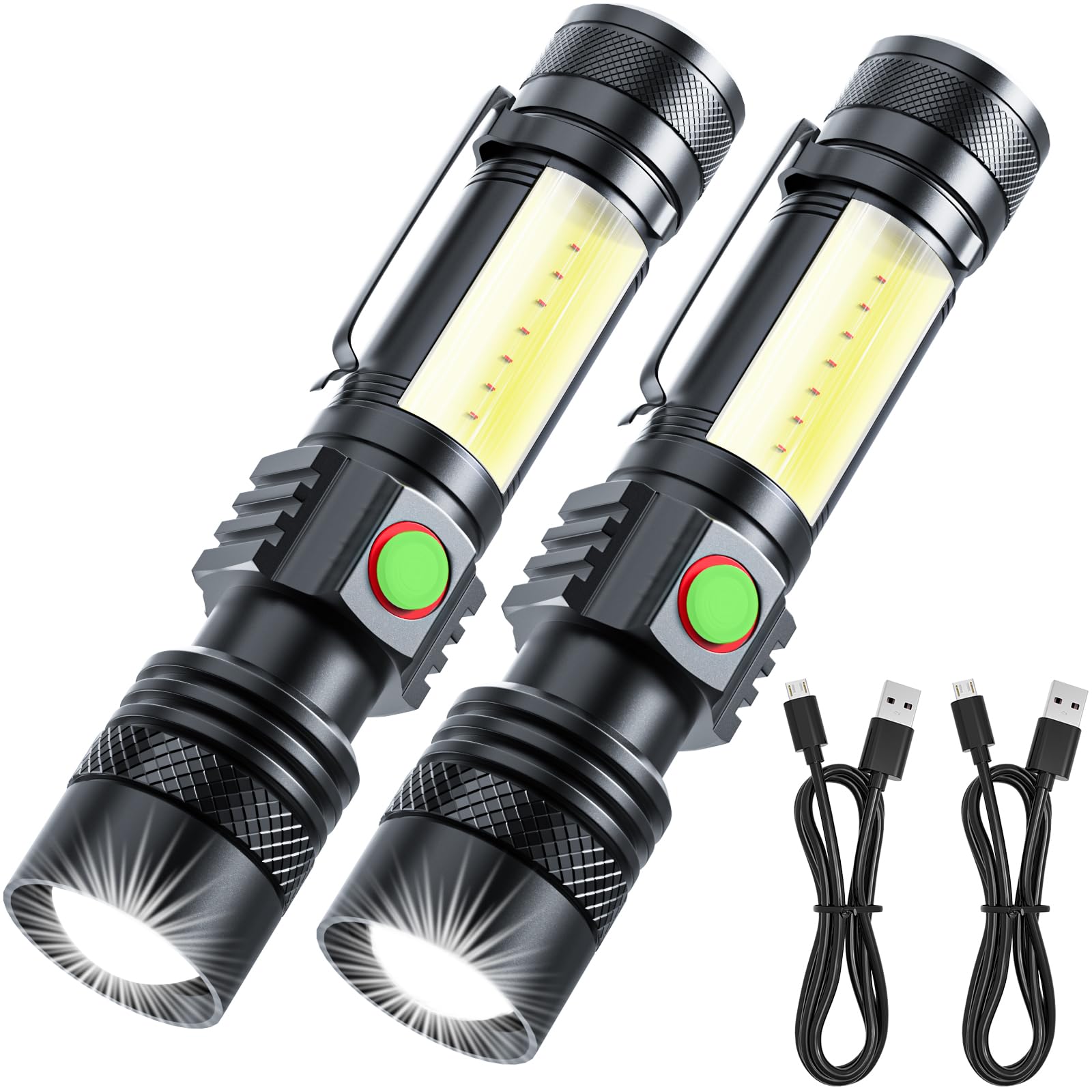 2000LM Rechargeable USB Magnetic LED Flashlight with COB Sidelight - Waterproof, Zoomable Tactical Flashlight for Camping, Hiking, Emergency & Home Use - Compact Handheld Light for Outdoor Adventures