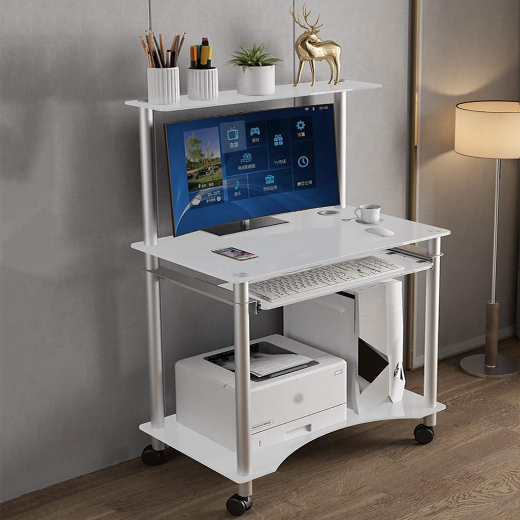 Ergonomic Computer Desk with Storage Shelves & Removable Tempered Glass Top - Compact Home Office Desk, Easy Assembly Writing Table for Small Spaces | Perfect for Remote Work, Gaming & Study