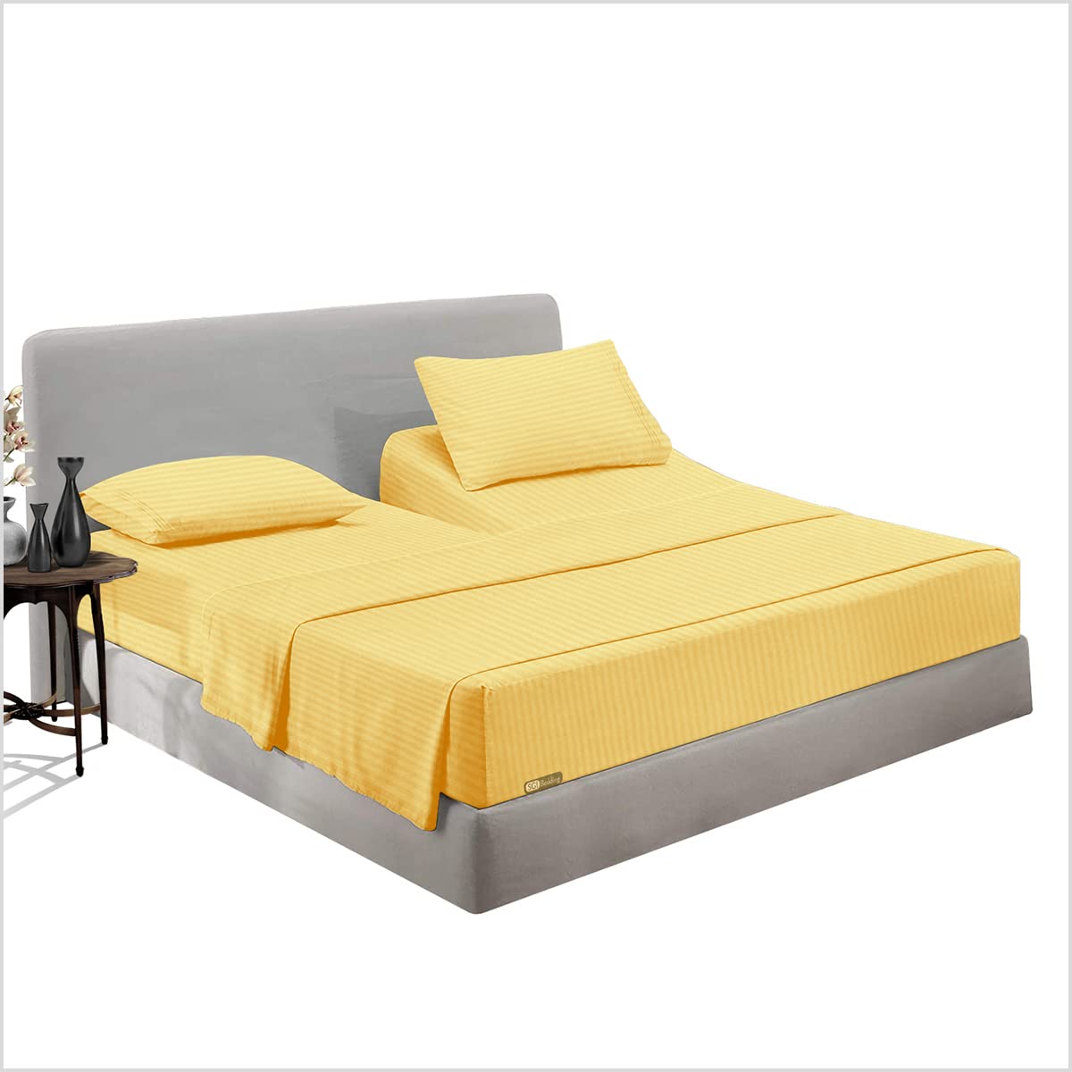 Premium 600 Thread Count Egyptian Cotton Split King Sheet Set - Soft & Smooth Adjustable Bed Sheets, 4-Piece Golden Stripe (Custom Size) for Ultimate Comfort - Perfect for Adjustable Beds, Master Bedrooms & Luxury Hotels