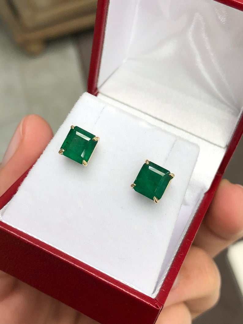 3.26tcw Natural Dark Green Emerald Stud Earrings in 18K Gold - Elegant Jewelry for Weddings, Parties & Special Occasions