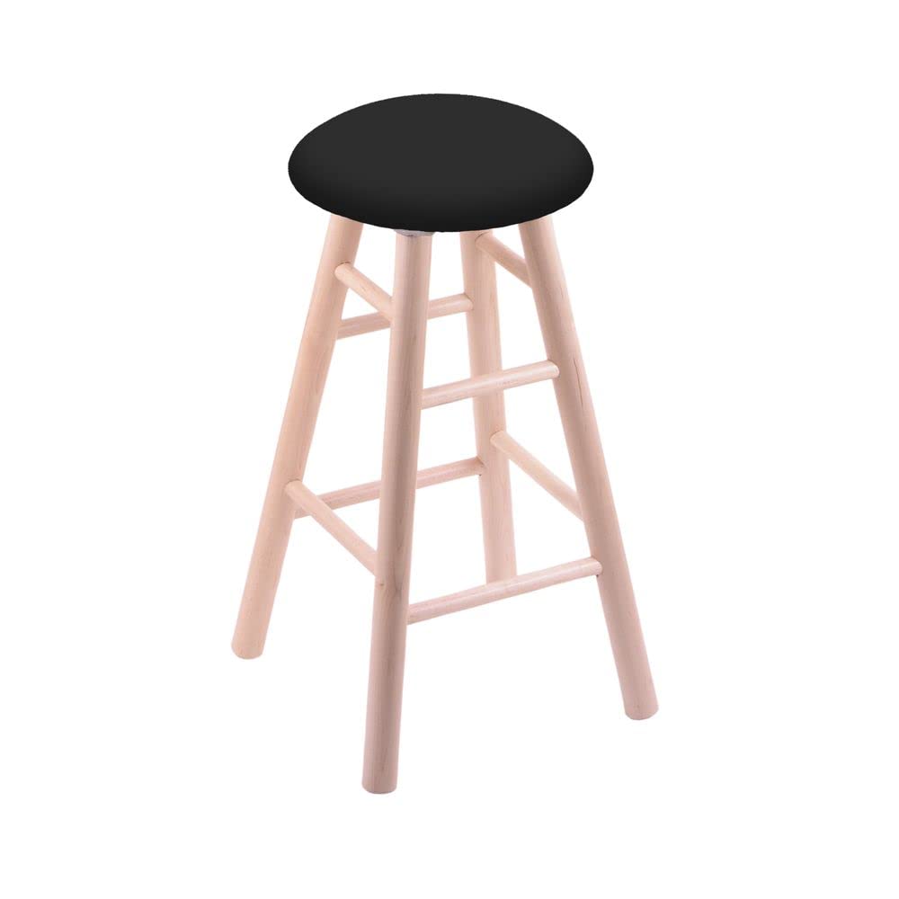 Natural Maple Wood Bar Stool with Black Vinyl Seat - Rustic Kitchen Island & Breakfast Nook Stool for Home, Cafe, and Restaurant Use