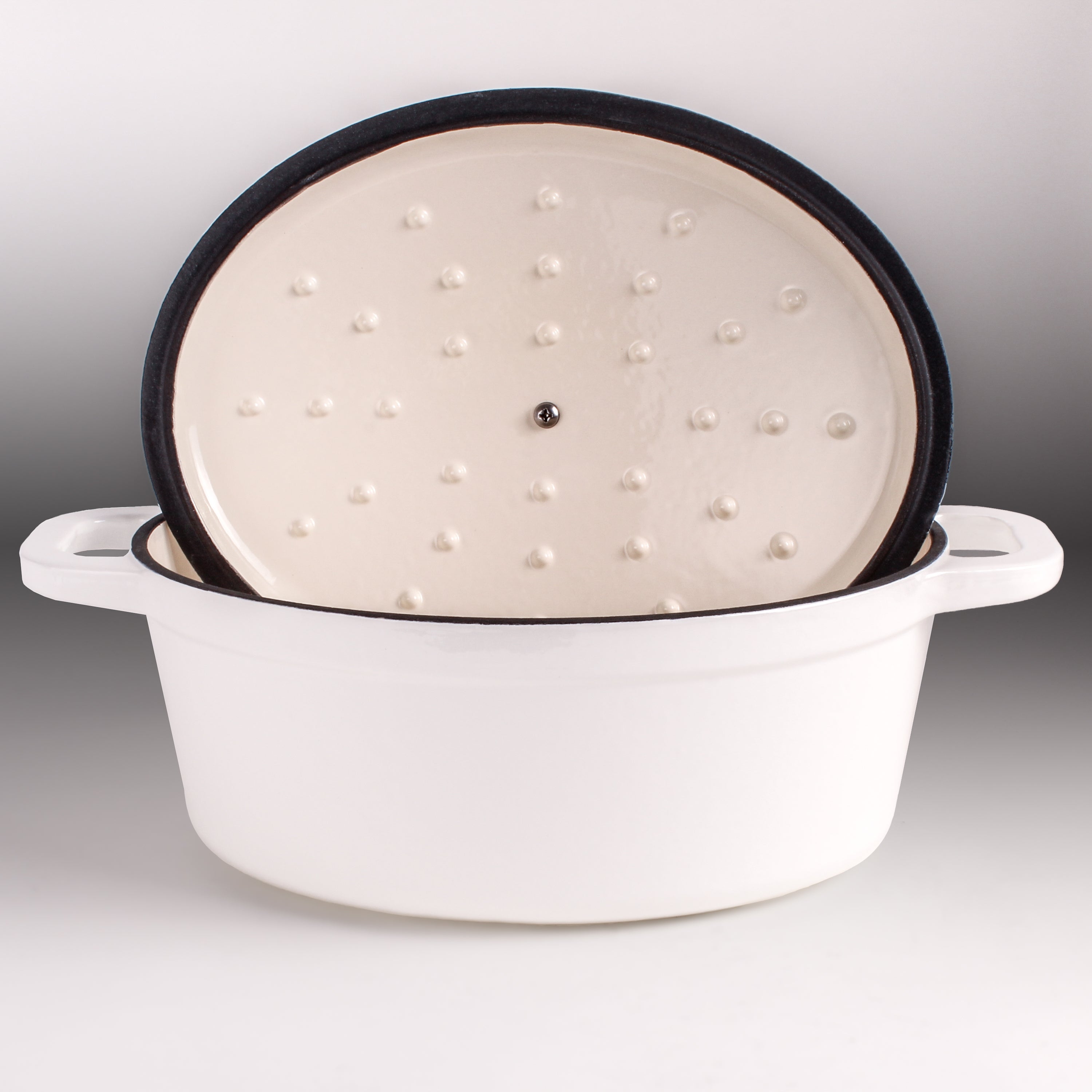 BergHOFF Neo 5-Quart Oval Cast Iron Dutch Oven with Lid - 11.5 Inch Enameled Cookware for Baking, Roasting & Slow Cooking - Perfect for Soups, Stews & Bread Making (White)