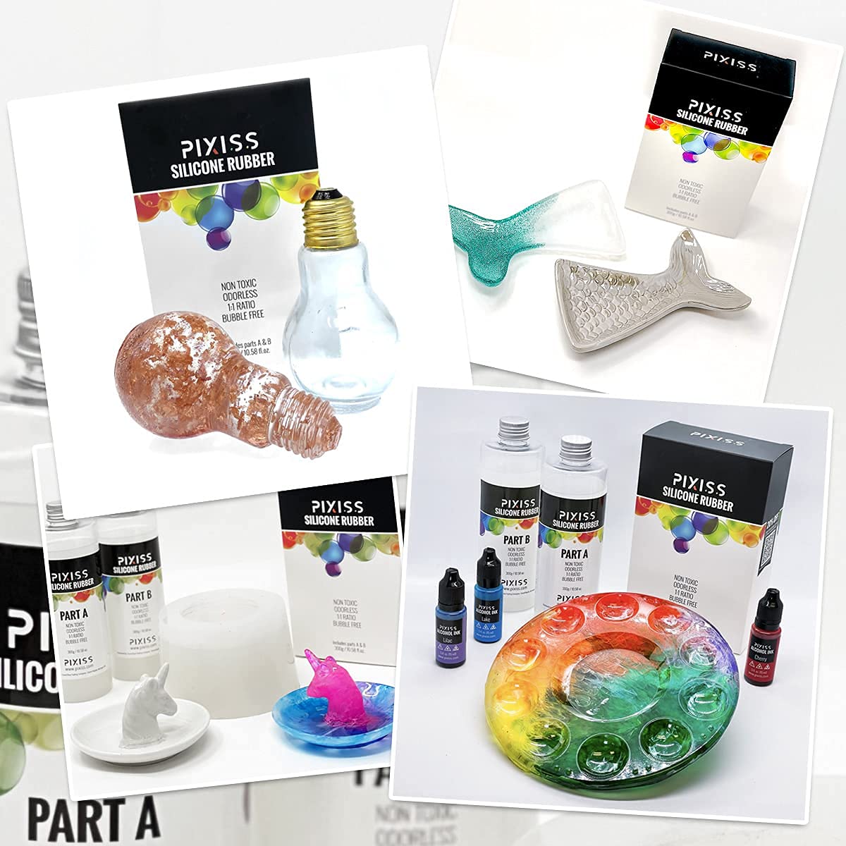 Gallon Silicone Mold Making Kit - Bubble Free Translucent Liquid Silicone Rubber for DIY Crafts, Epoxy Resin Casting, and Art Projects | Includes 50-Pack 10-Oz Clear Plastic Mixing Cups & 15 Mica Powder Colors - Perfect for Jewelry Making, Soap Molds, and Home Decor