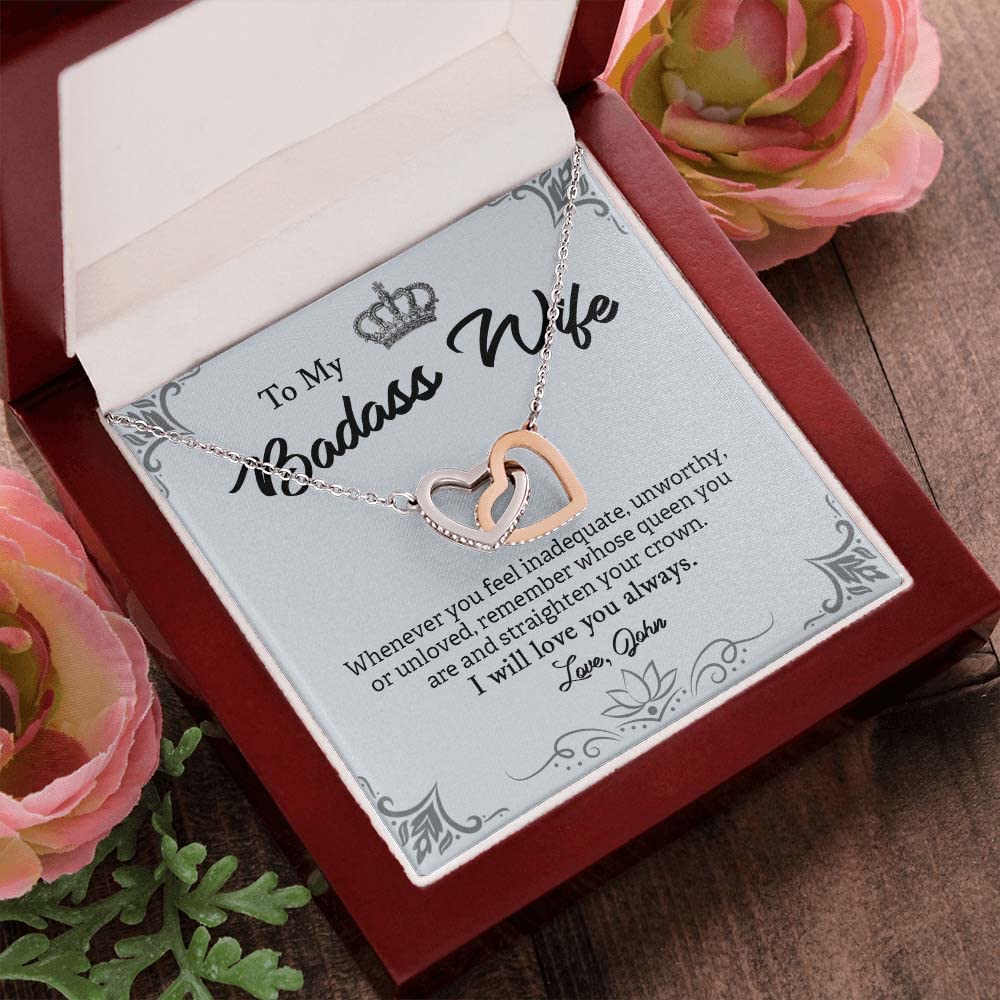 My Badass Wife Necklace - Elegant Jewelry with 'Straighten Your Crown' Message Card, Perfect Birthday Gift for Her, Customizable Pendant with Love Note - Ideal for Anniversaries, Valentine's Day & Special Occasions