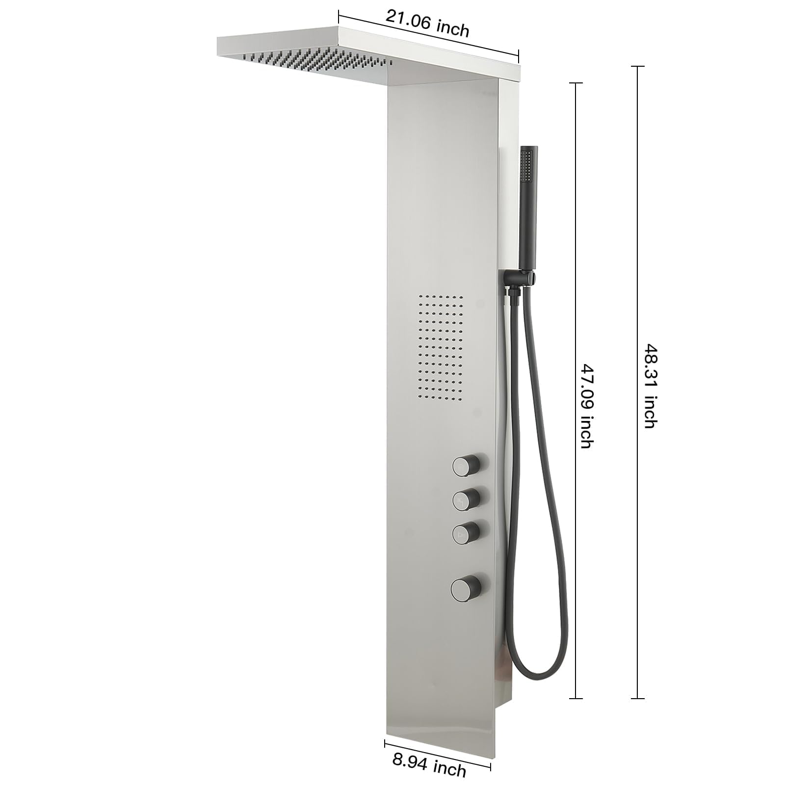 Brushed Nickel Shower Panel Tower System with Rainfall Shower Head & Handheld Wand - Multi-Function Large Area Massage Jets for Home & Hotel Use - Perfect for Spa-Like Relaxation and Luxury Bathroom Upgrades