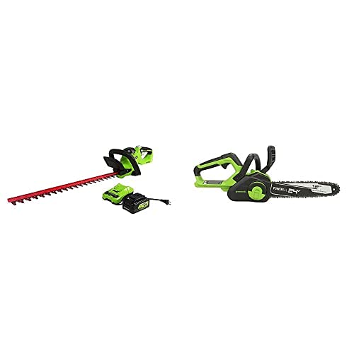 Greenworks 24V Cordless Hedge Trimmer & Brushless Chainsaw Combo Kit with 4.0Ah Battery & Fast Charger - Perfect for Yard Maintenance, Landscaping, and Tree Trimming
