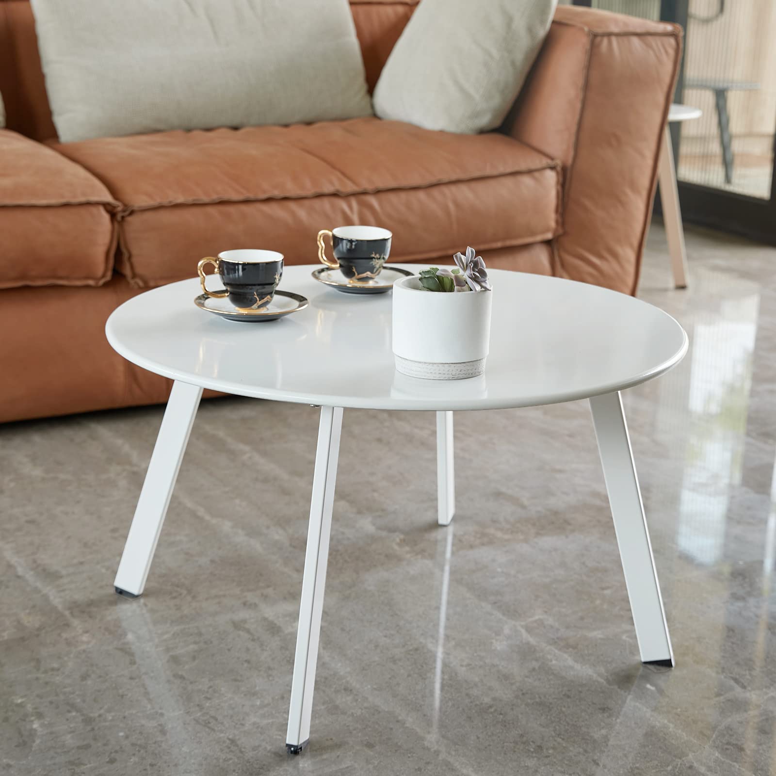 Weather-Resistant White Metal Steel Round Outdoor Coffee Table - Rustproof Patio Furniture for Garden, Deck, and Poolside Relaxation