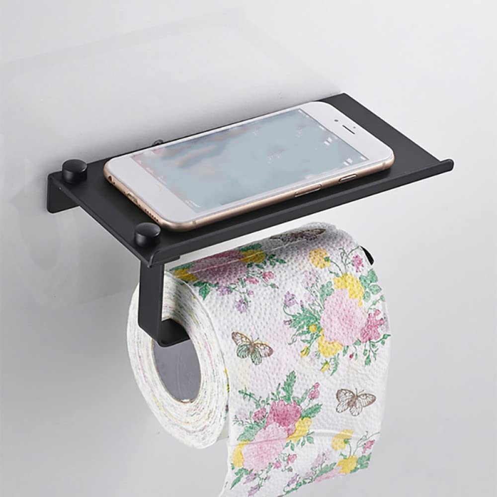 Stainless Steel Wall Mount Toilet Paper Holder with Phone Shelf - Bathroom Towel Roll Storage Organizer for WC, Home & Office Use