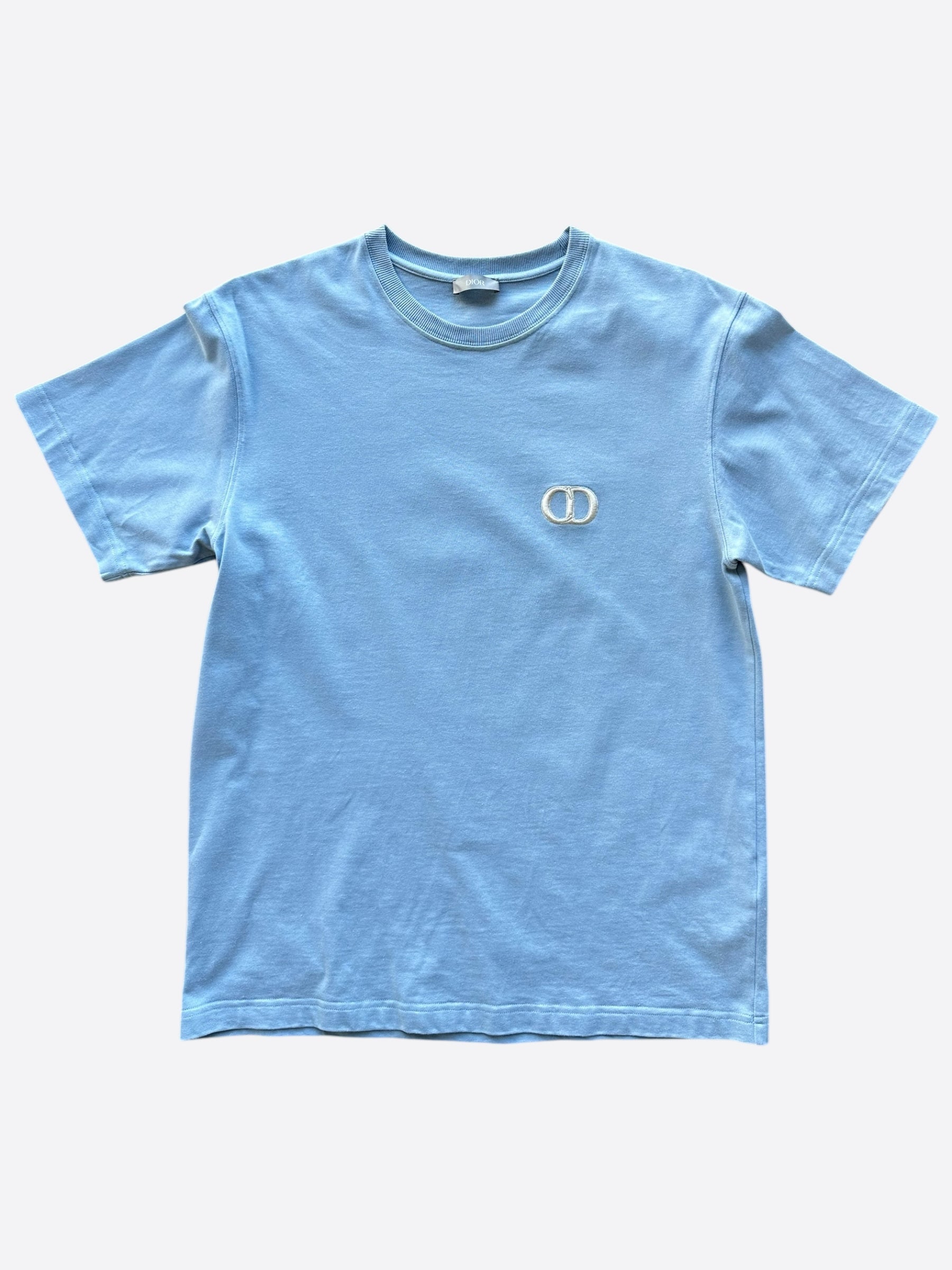Dior Light Blue Cotton T-Shirt with Embroidered CD Logo - Casual Luxury Wear for Men & Women | Perfect for Everyday Outfits & Street Style