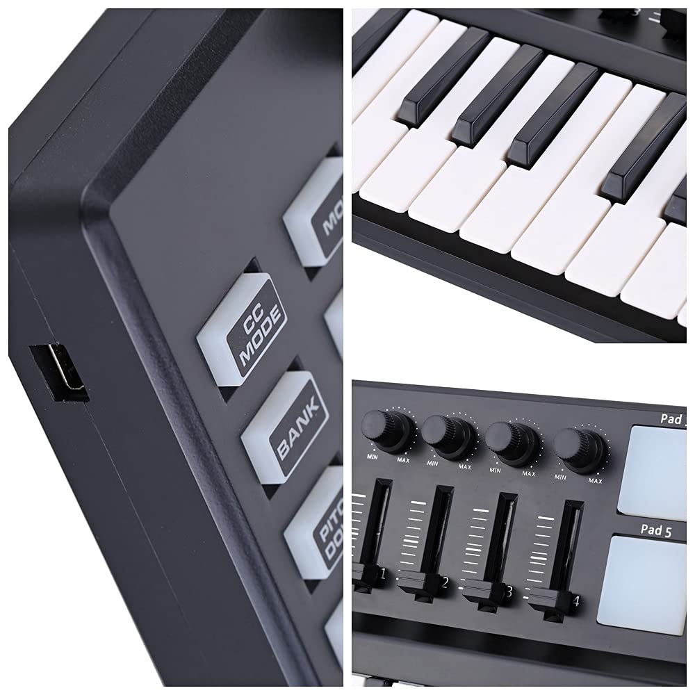 Btuty 25-Key MIDI Keyboard Panda Mini Portable MIDI Controller with Drum Pads - USB Powered for Music Production, DJing & Home Studio Recording