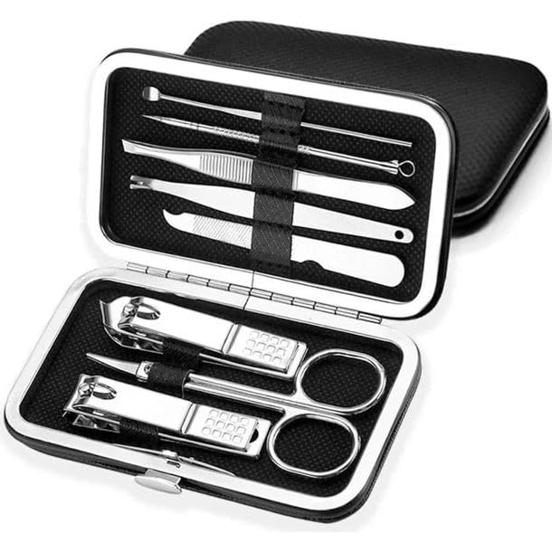 **Professional 7-in-1 Stainless Steel Manicure & Pedicure Kit - Nail Clippers, Scissors, Tweezers, Ear Pick, Eyebrow & Nail File - Perfect Gift for Men & Women - Ideal for Travel, Home & Salon Use**