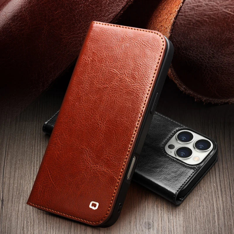 QIALINO Genuine Leather Case for iPhone 16 Pro - Premium Protective Cover with Slim Fit | Perfect for Business, Travel & Everyday Use