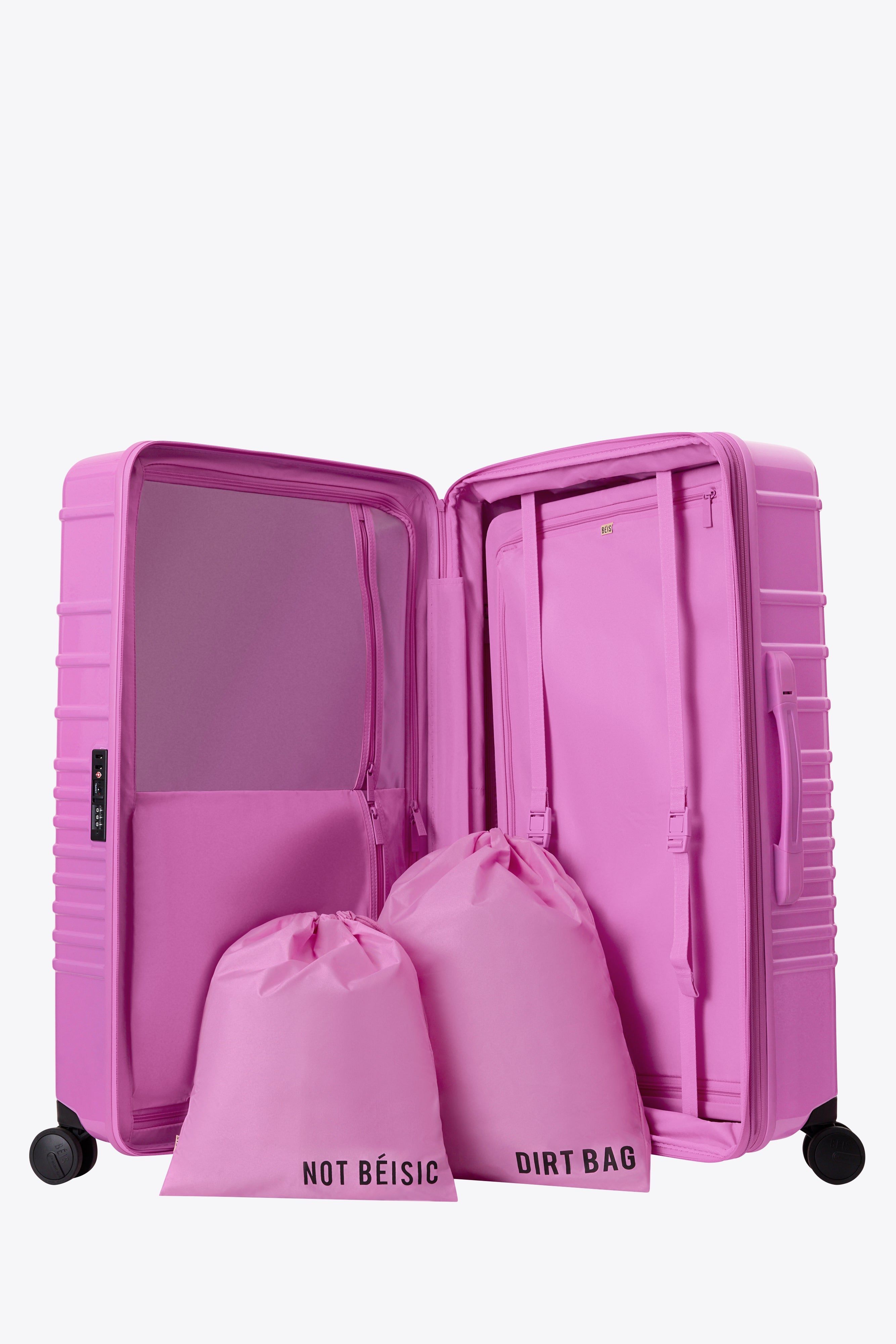 Large Check-In Roller Luggage in Glossy Berry - Perfect for Air Travel & Business Trips