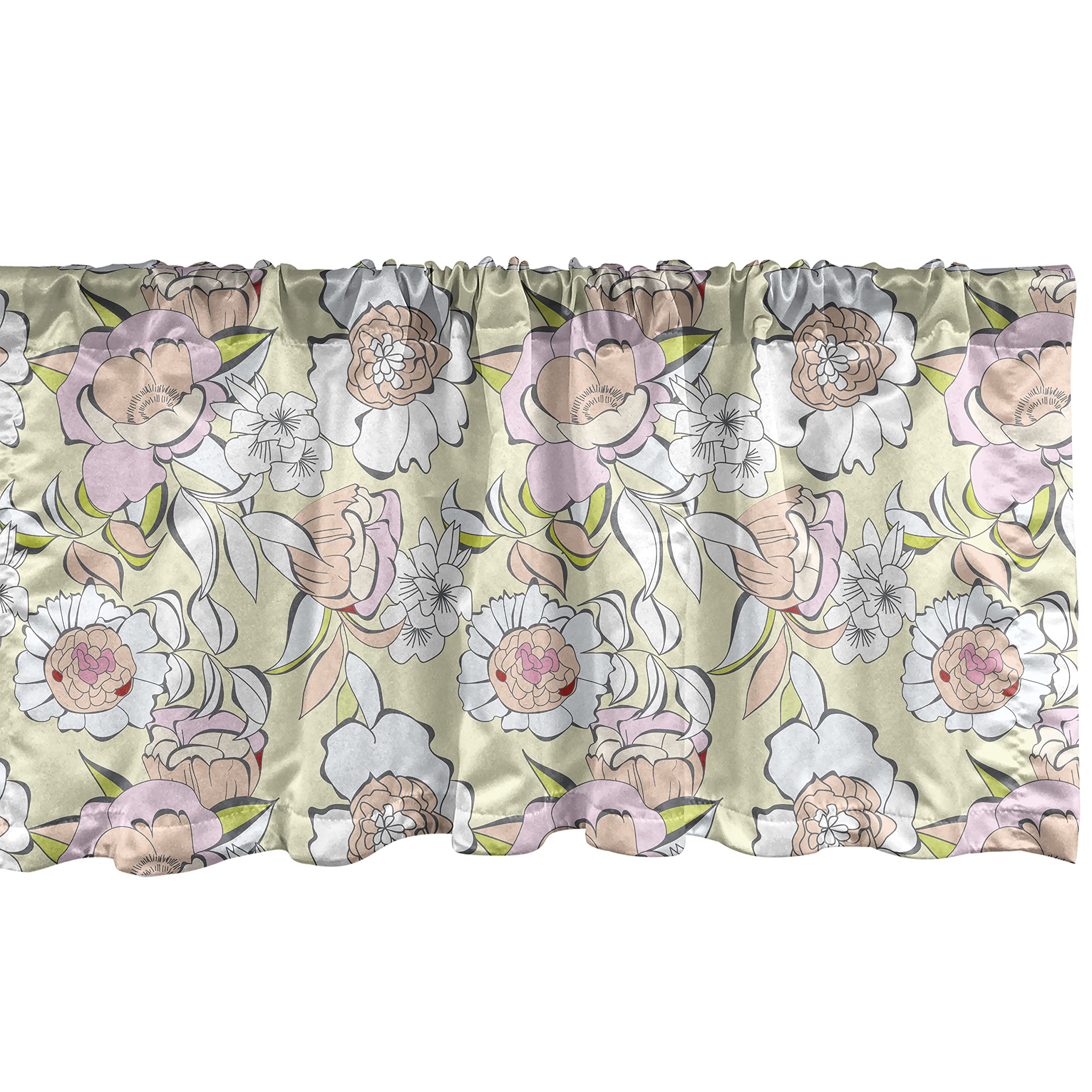 Ambesonne Floral Window Valance - Pastel Abstract Flower Design with Delicate Motif Print | 54