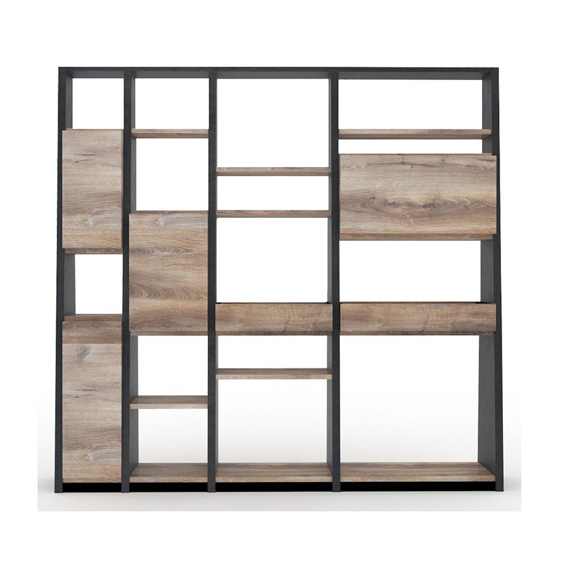 BARON Display Unit 230cm Warm Oak & Black - Modern Bookshelf & Storage Cabinet for Living Room, Bedroom, Office - Free Standing Shelf Organizer