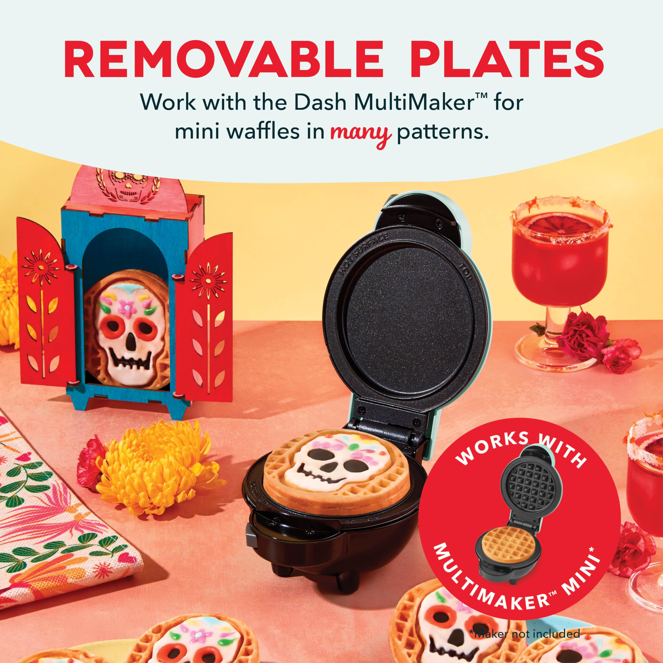 DASH MultiMaker Mini Waffle Maker Plates - 2 Pack Nonstick Skull & Jack-O-Lantern Waffle Iron Plates (4