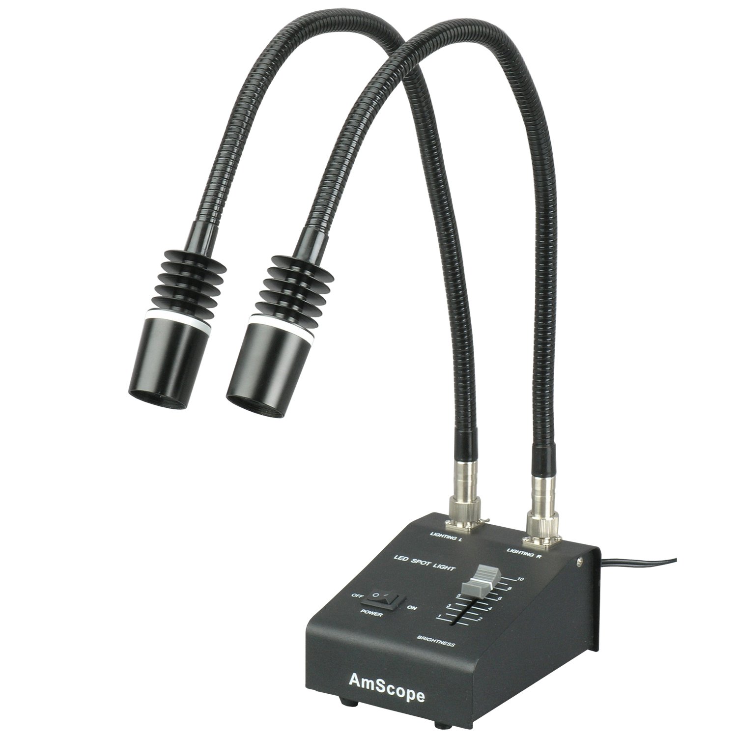 AmScope 6W LED Dual Gooseneck Illuminator - Powerful 6 Watt LED Light for Microscopes, Ideal for Lab Work, Research & Hobbyists