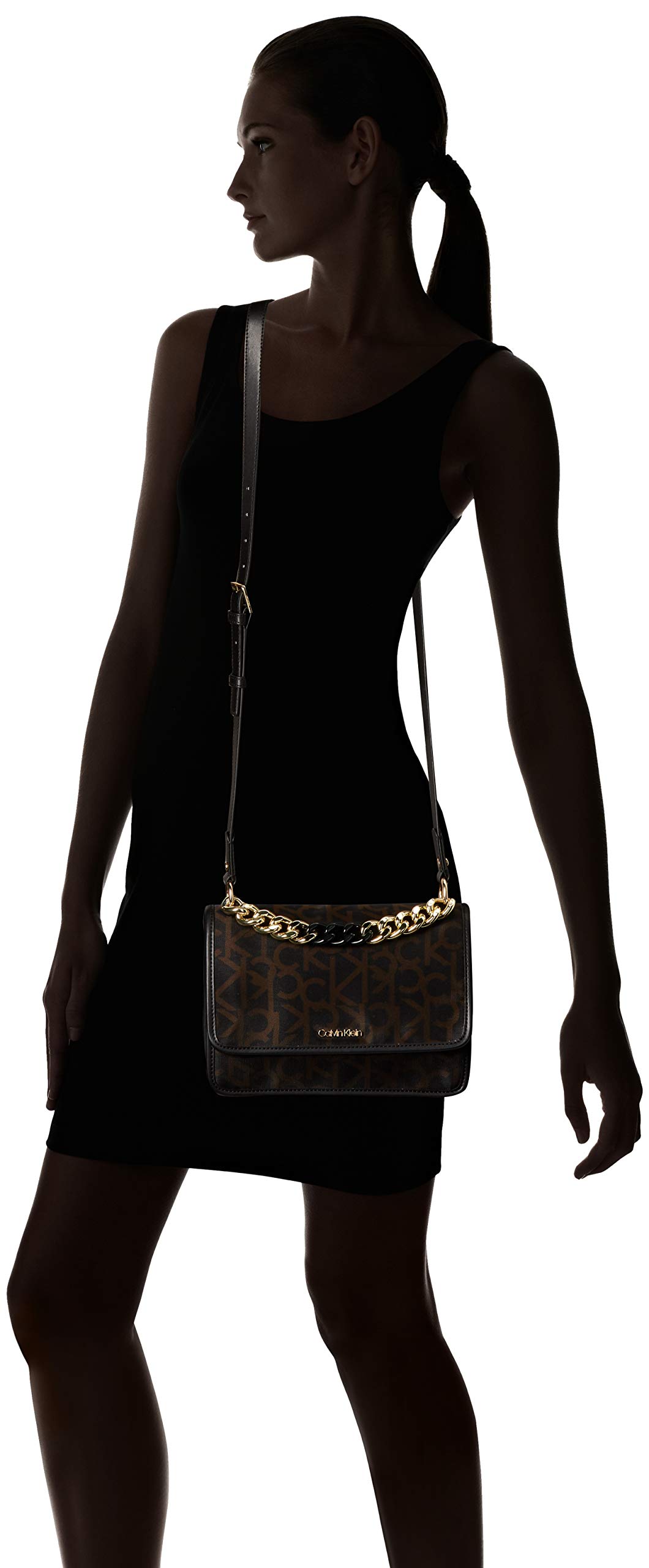 Calvin Klein Ariela Signature Large Flap Crossbody Bag for Women - Stylish Leather Shoulder Purse with Adjustable Strap, Perfect for Work, Travel & Everyday Use