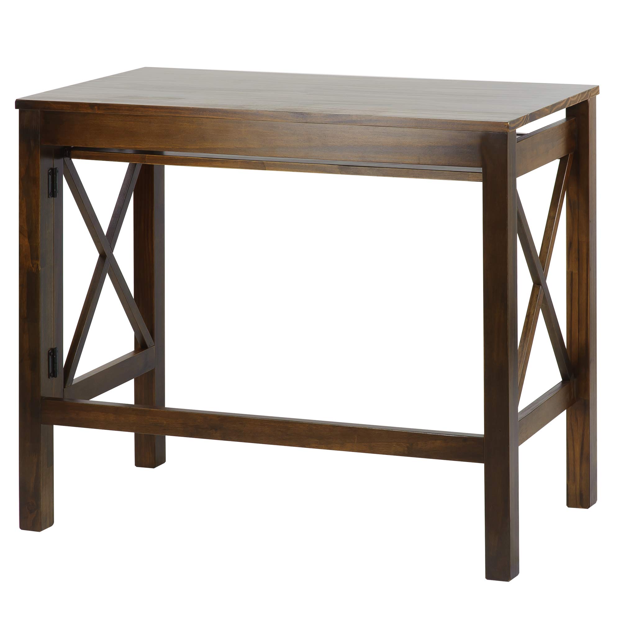 Casual Home Montego Pull Folding Desk - Warm Brown Wooden Writing Table with Storage Shelf | Space-Saving Home Office Desk for Small Rooms & Apartments