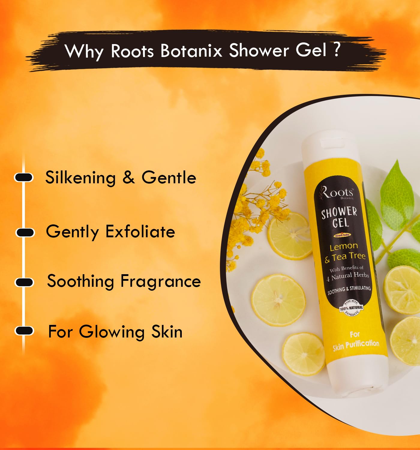 Roots Botanix Lemon & Tea Tree Natural Herbs Body Wash - 200ml Fresh & Refreshing Shower Gel for Sensitive Skin - Perfect for Daily Cleansing & Relaxing Bath Time