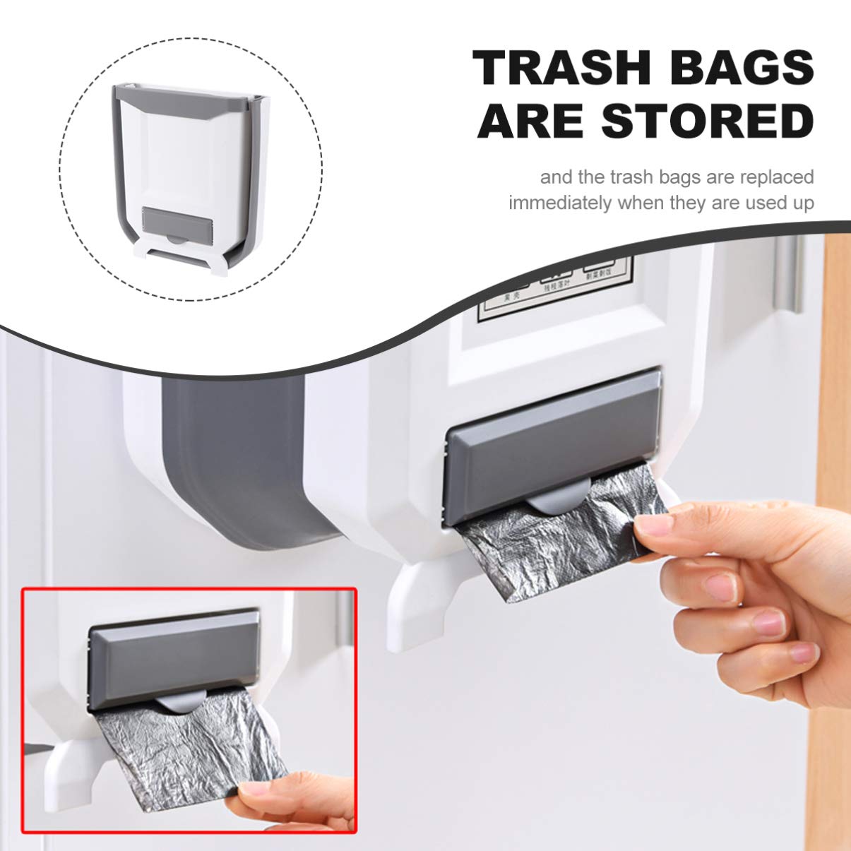 Foldable Collapsible Trash Can - Hemoton 1PC White Door Mounted Garbage Bin with High Capacity | Space-Saving Cabinet Storage Basket for Office, Kitchen & Bathroom | Perfect Small Trash Bag Holder for Home Organization