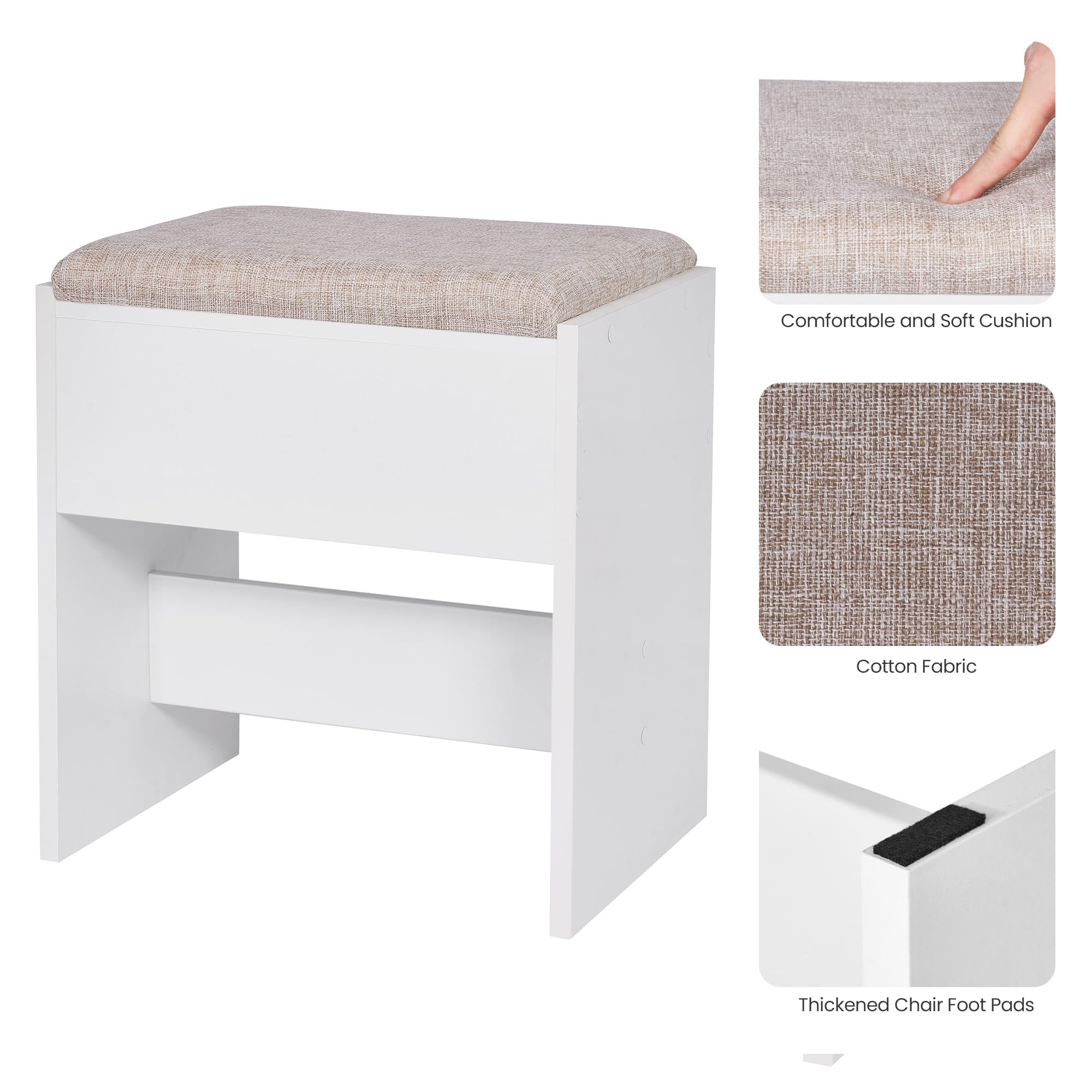 ANWBROAD White Makeup Vanity Desk with LED Lights & Mirror - 10 LED Bulbs, Charging Station, Drawers, Storage Shelves & Stool - Dressing Table for Women & Girls - Perfect for Bedroom, Dorm Room & Beauty Salon (Model: UBDT13W)