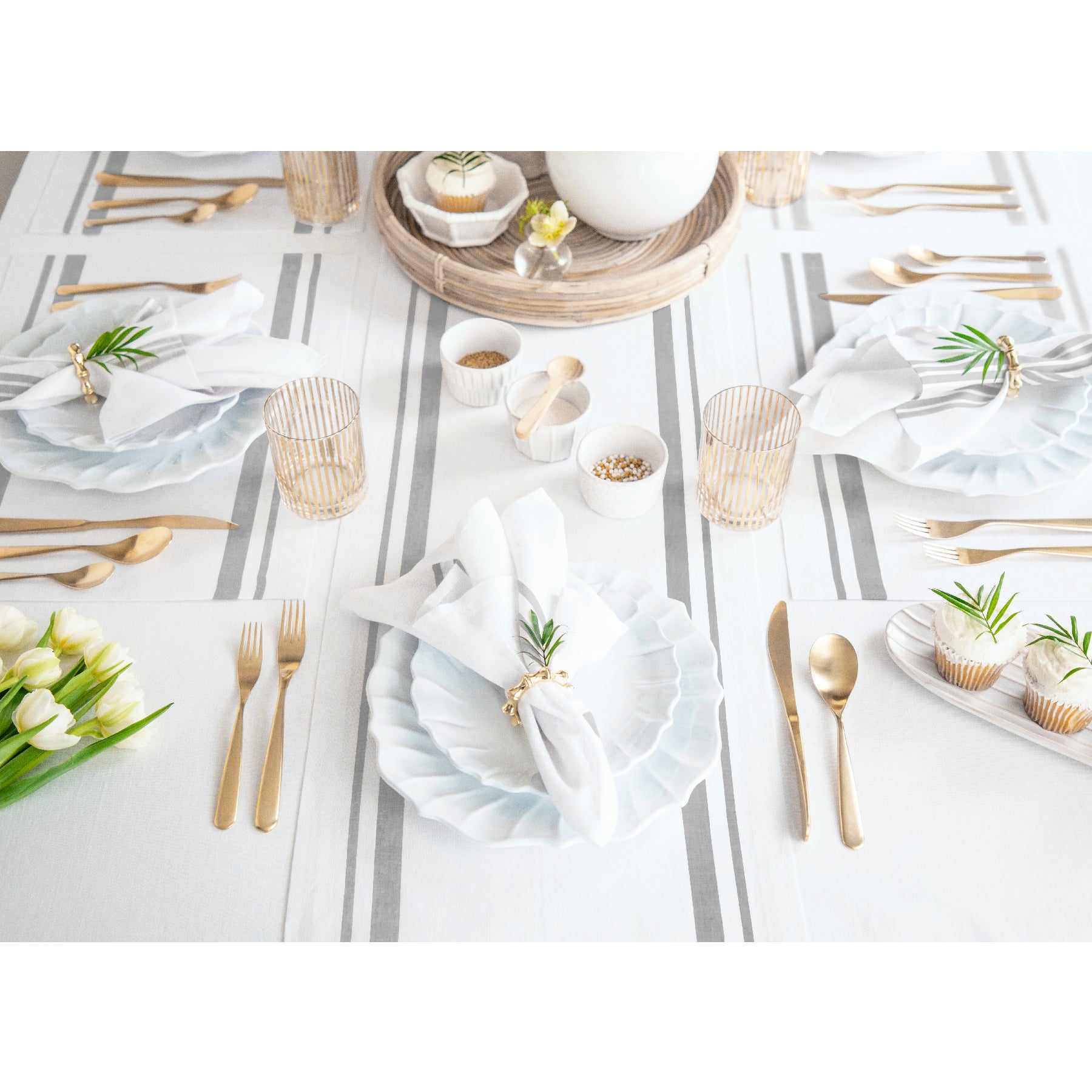 French Striped Table Runner - Elegant Dining Decor for Weddings, Parties & Home Decor | Cotton Linen Tablecloth for Farmhouse & Rustic Style