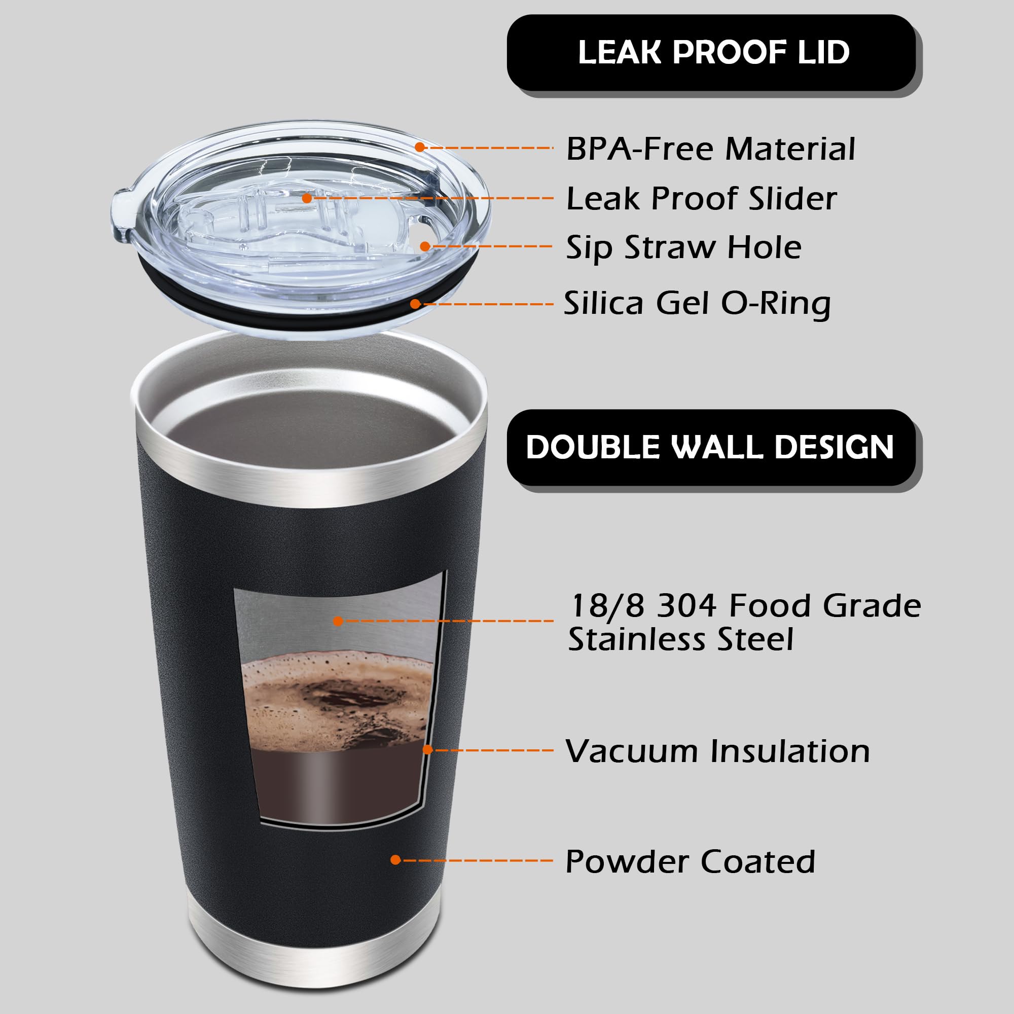 20oz Stainless Steel Tumbler with Lid - Vacuum Insulated Double Wall Travel Coffee Mug (12 Pack, Black) - Powder Coated for Hot & Cold Drinks - Perfect for Office, Gym, Camping & Outdoor Activities