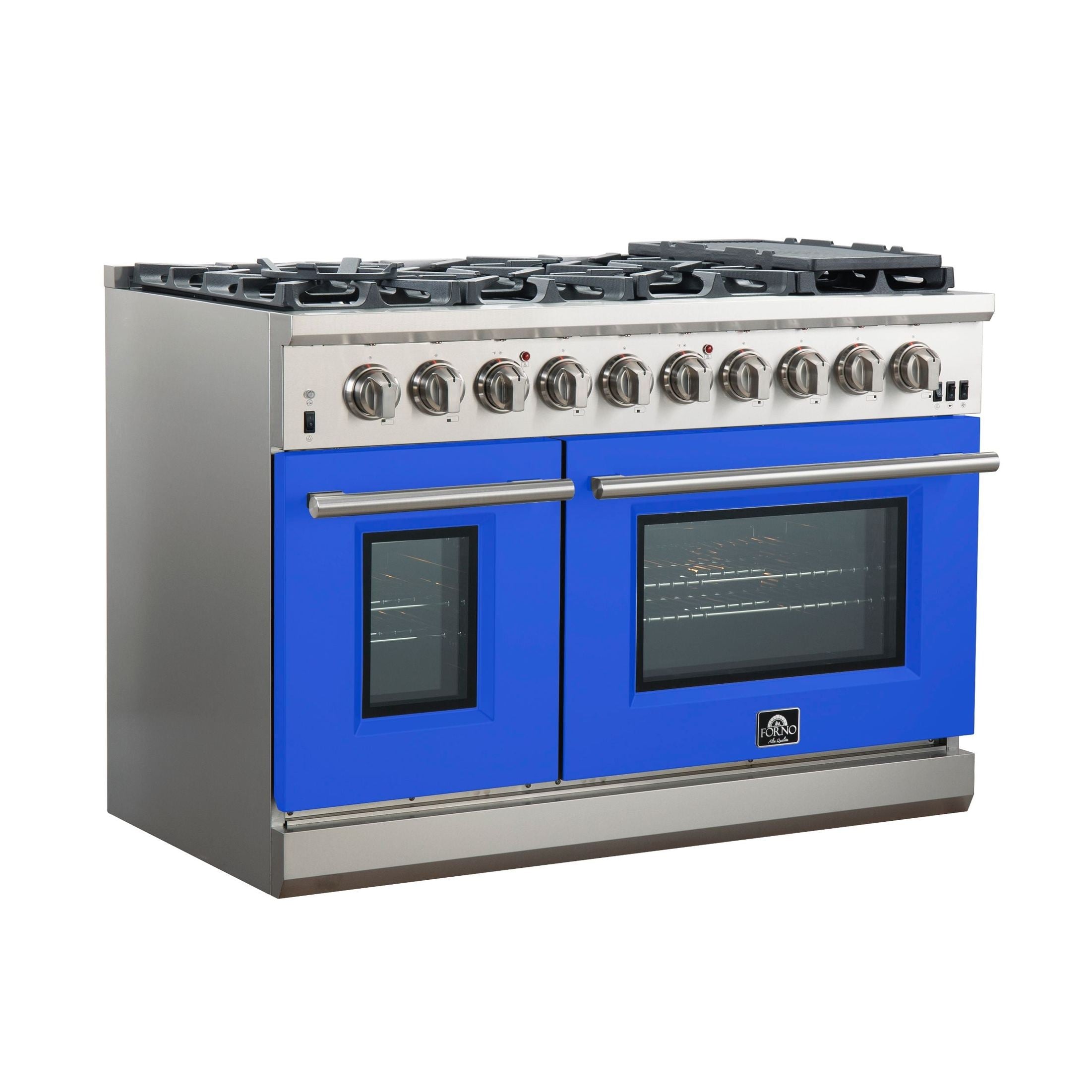 FORNO Capriasca 48-Inch Professional Titanium Gas Range with Colored Door - Freestanding Design - Model FFSGS6260 in White - Perfect for Modern Kitchens & Gourmet Cooking