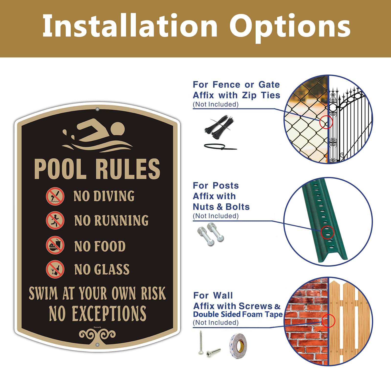 2 Pack POOL RULES Signs 12x18 Inches - Rust-Free Aluminum, UV Printed & Weatherproof - Easy Mount for Swimming Pools, Spas, Hot Tubs, Backyards & Public Pools - Indoor Outdoor Use - Black
