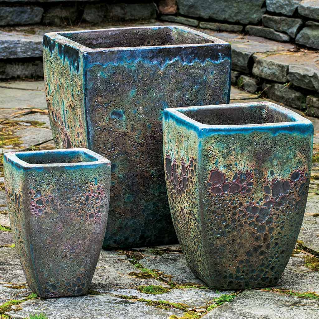 Campania International Banteay Planter Set of 3 - Angkor Green Mist Ceramic Flower Pots for Indoor/Outdoor Plants | Perfect for Home Garden, Patio Decor & Wedding Centerpieces