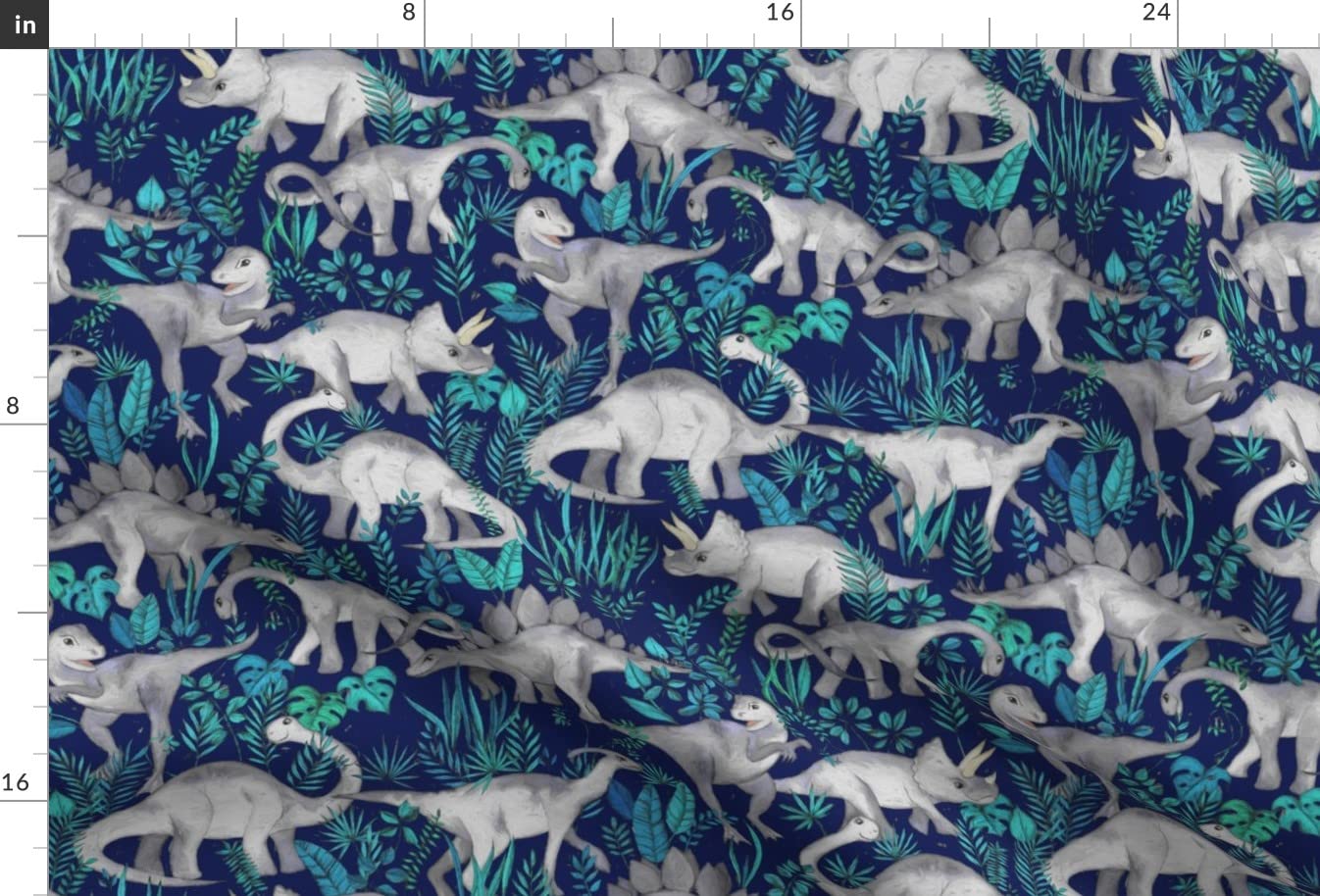 Dinosaur Jungle Dark Blue Purple Background Fabric - Medium Print Dinos Grey Printed on Soft Minky Fabric by The Yard for Sewing Baby Blankets, Quilt Backing & Plush Toys | Premium Spoonflower Material for DIY Projects & Nursery Decor