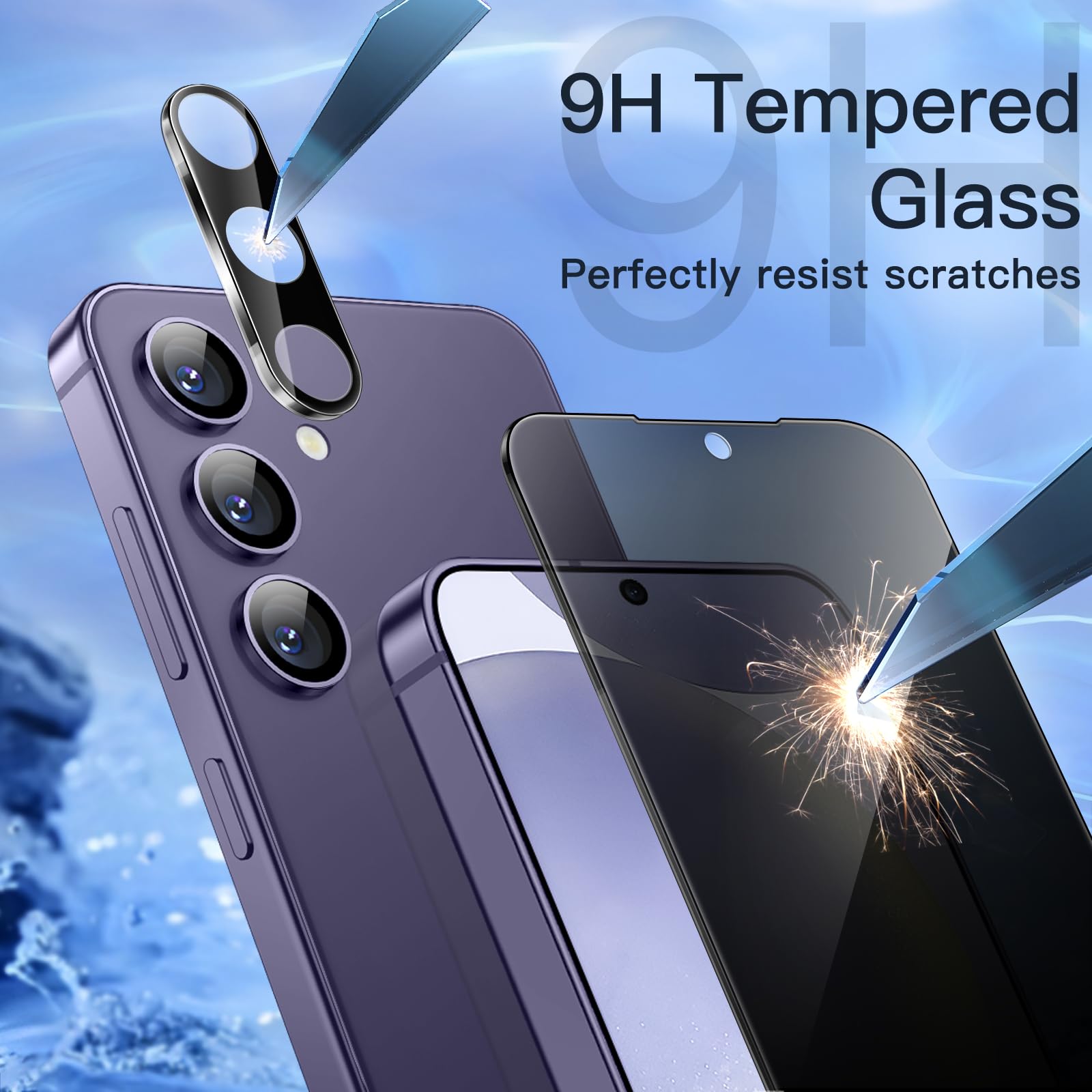 JETech Privacy Screen Protector for Samsung Galaxy S24+ / S24 Plus 5G 6.7-Inch - Anti-Spy Tempered Glass with Camera Lens Protector, Fingerprint ID Compatible, 2-Pack - Perfect for Office, Travel, and Secure Mobile Use